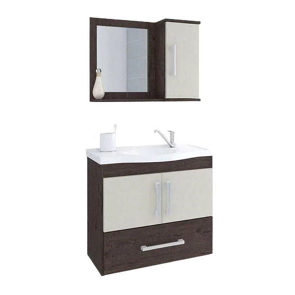 Gabinete para Banheiro Atenas 65cm com Espelheira Café off White MGM 