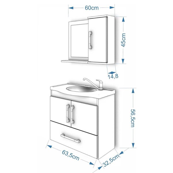 Gabinete para Banheiro Atenas 65cm com Espelheira Café off White MGM 