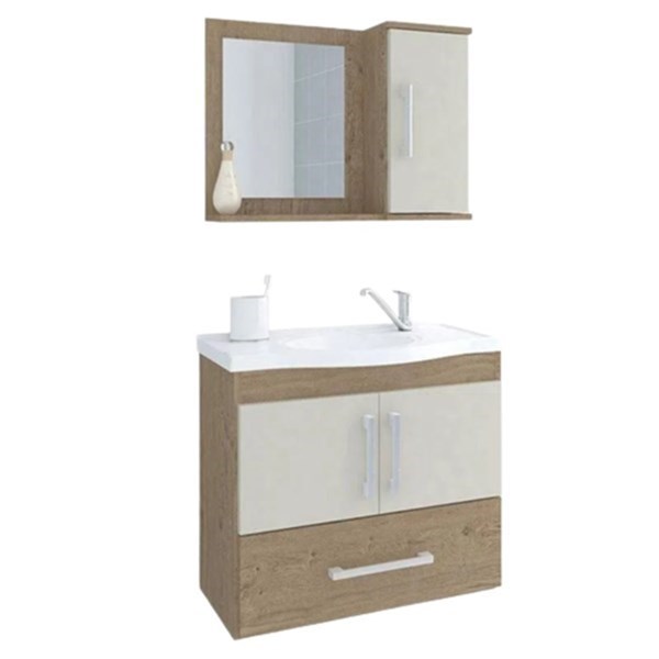 Gabinete para Banheiro Atenas 65cm com Espelheira Carvalho Branco MGM