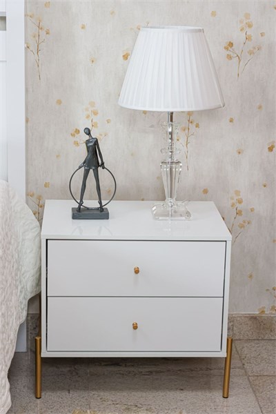 MESA DE CABECEIRA JASPER BRANCO GLOSS/DOURADO