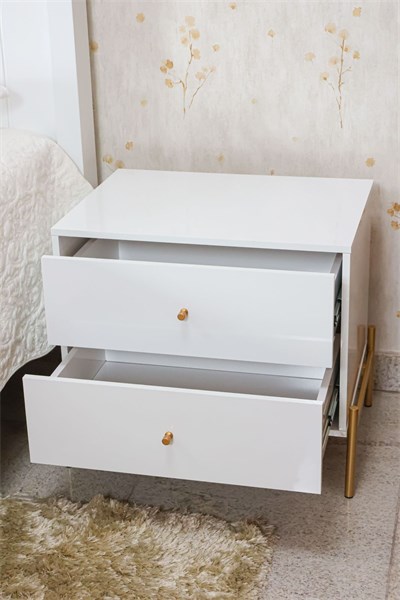 MESA DE CABECEIRA JASPER BRANCO GLOSS/DOURADO