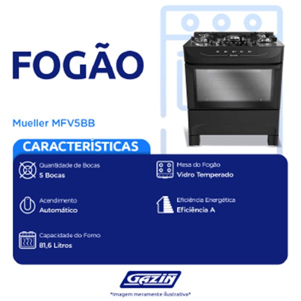 Fogao 5b Mueller Mfv5bb Mesa Vidro - 610000686