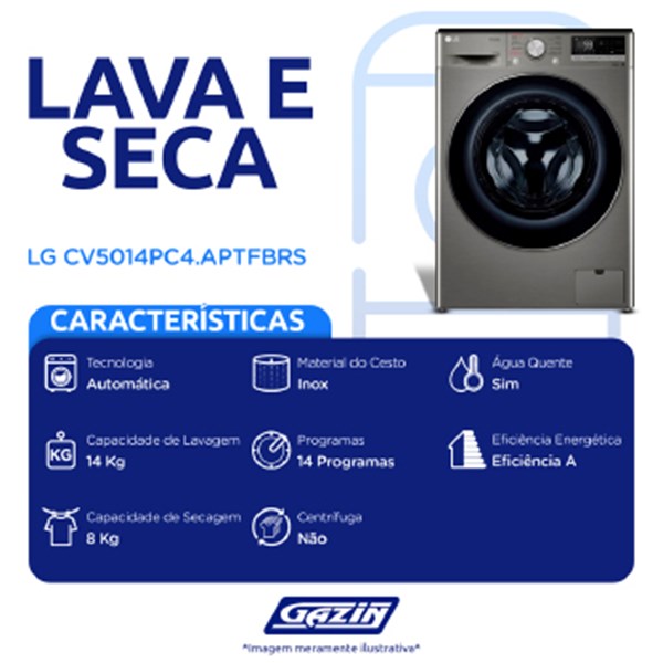 Lava E Seca 14kg Lg Vc4 Front Load C/ Inteligencia - Cv5014pc4.aptfbrs