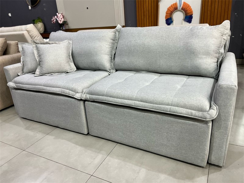 SOFA RETRATIL MAROON 2.20M TECIDO LINHO COR 3125 CINZA CLARO