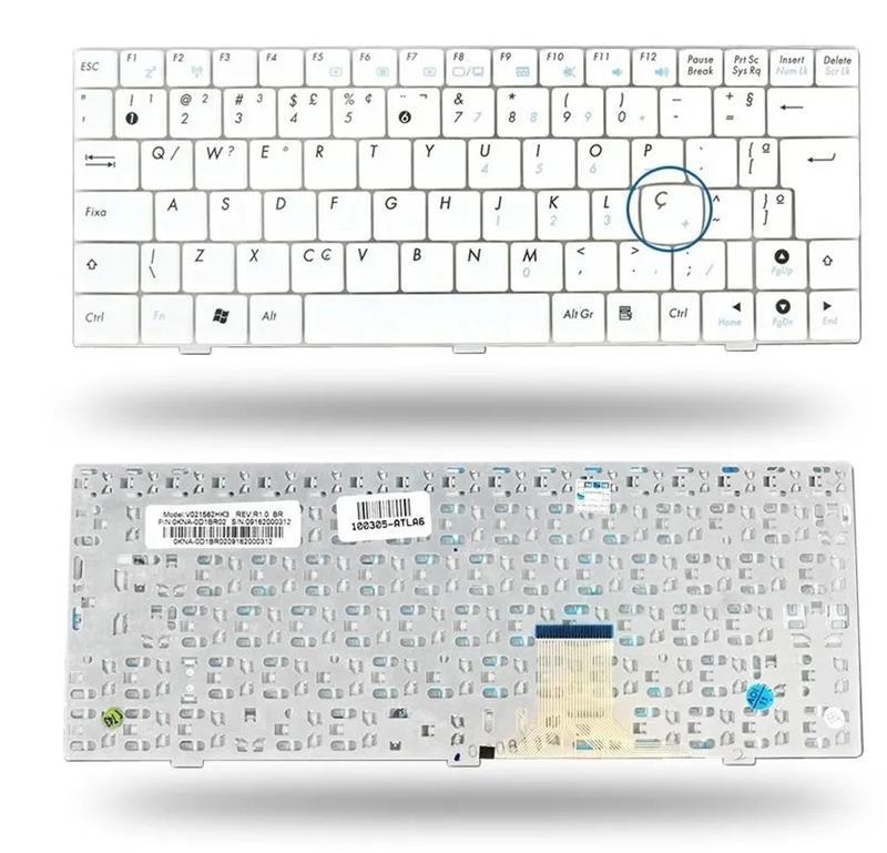 Teclado Para Netbook Asus EeePC 1000 1000H 1000HA 1002HA 1000HC 1000HD 1004 904HD Philco Phn10107 Megaware V021562ik4 V021562IS V0223DGDK3 0KN0-AC1BR01 - Branco