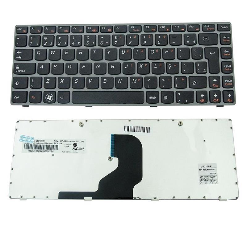 Teclado Para Notebook Lenovo Z450 Z460 Z460A Z460G MP-10A26PA-686 - Com Moldura Prata-Cinza