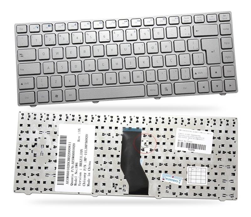 Teclado Para Notebook Positivo N9410 8520 N9300 N9350 8520 8775 SW6 Aesw6601020 Wifi F11 Com Moldura - Prata