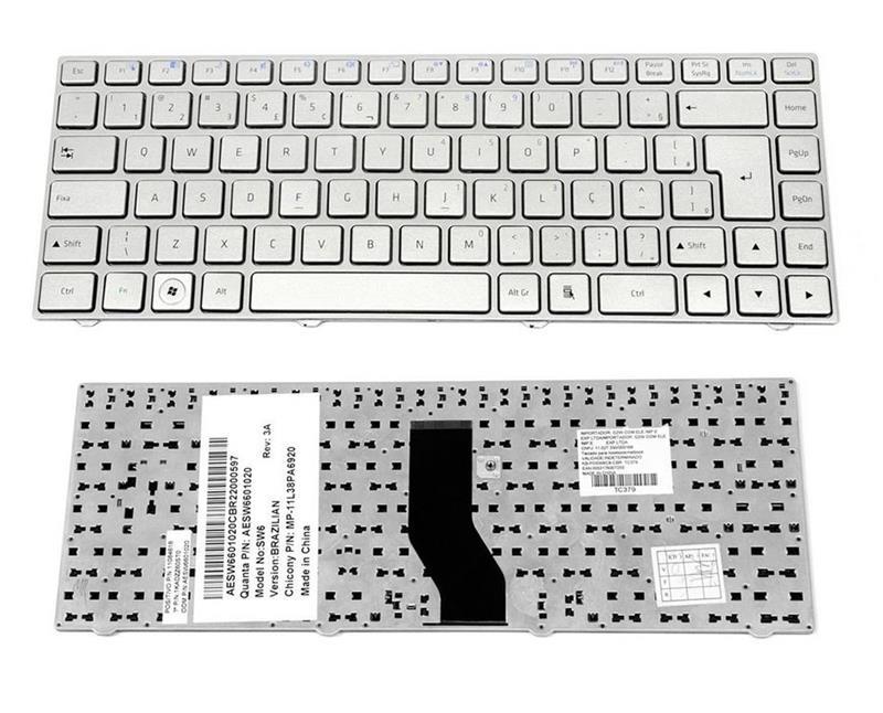Teclado Para Notebook Positivo N9410 8520 N9300 N9350 8520 8775 SW6 Aesw6601020 Wifi F11 Com Moldura - Prata