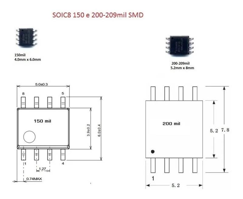 Adaptador Soquete 200-209Mil Smd Soic8 Sop8 Dip8 Eprom Bios