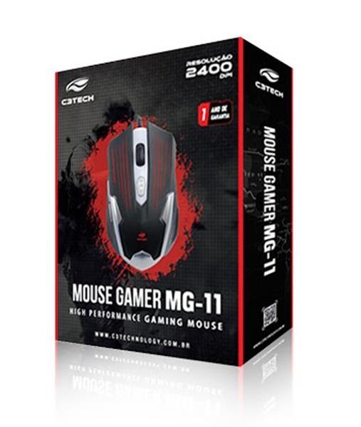 Mouse Gamer USB 2400DPI - Preto-Prata - MG-11 - C3Tech