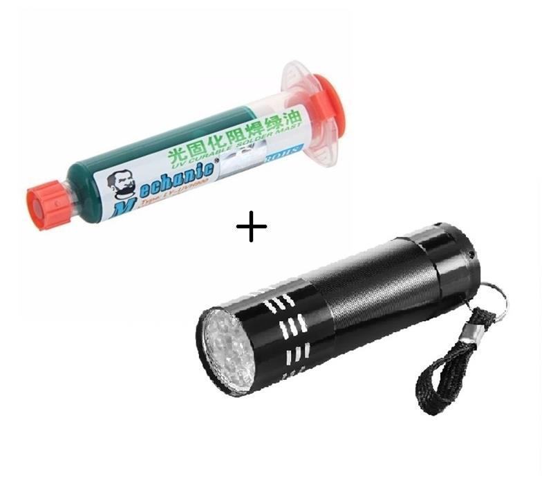 Kit Tinta UV Verde + Lanterna UV + Seringa