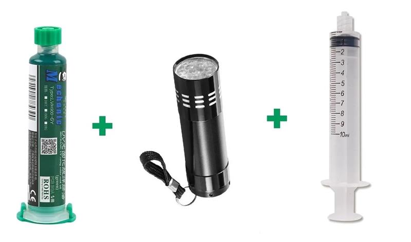 Kit Tinta UV Verde + Lanterna UV + Seringa