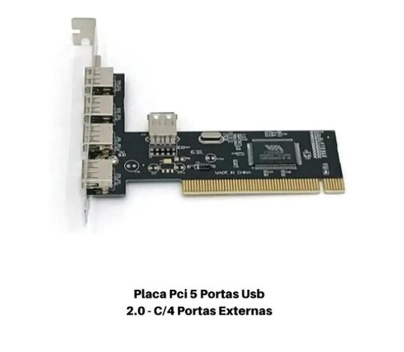 Placa PCI USB 5 Portas USB 2.0 Para PC Computador IRM-1426