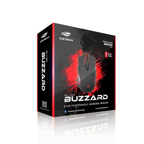 Mouse Gamer USB 3200DPI - Buzzard - Preto - MG-110BK - C3Tech
