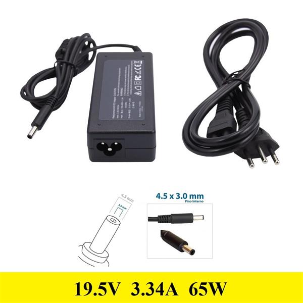 Fonte Carregador Dell 19.5V 3.34A 65W - 4.5x3.0mm - XPS 65W - Dell Inspiron 11 13 14 15 17 Latitude Vostro 14 15 P20T P24T P25T P28E P29G P30E P32E P35E P47F P51F P55F P57G P58F P60G P63F P64G P66F P6 ...