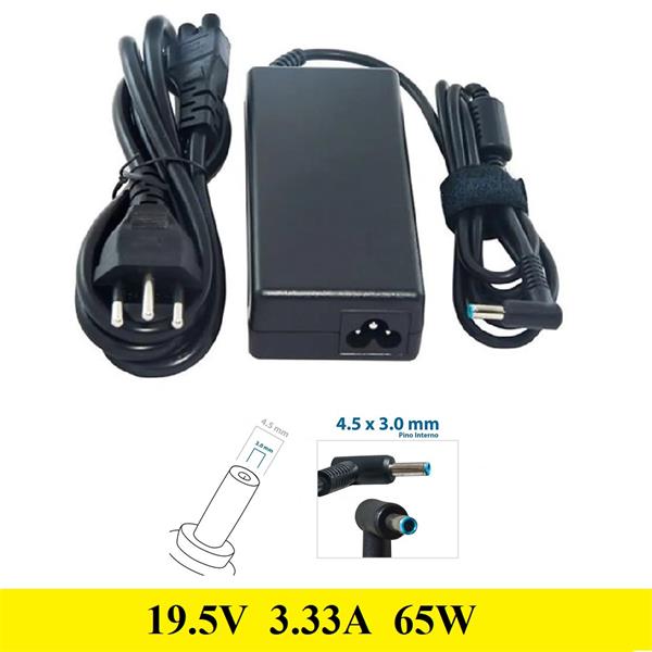 Fonte Carregador HP 19.5V 3.33A 65W - 4.5x3.0mm - HP Plug Azul 65W