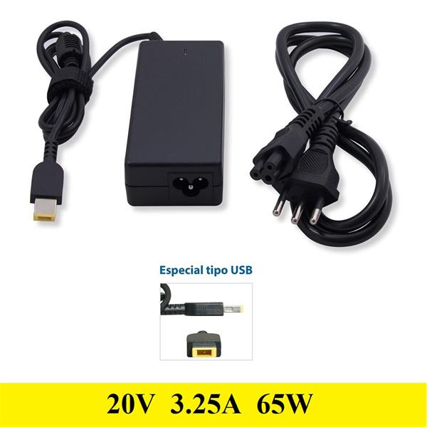 Fonte Carregador Lenovo 20V 3.25A 65W - 11x4.5mm - Conector Retangular USB