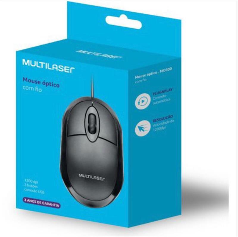 Mouse USB 1200DPI - Classic Box Full Black - MO300 - Multilaser
