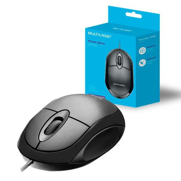 Mouse USB 1200DPI - Classic Box Full Black - MO300 - Multilaser