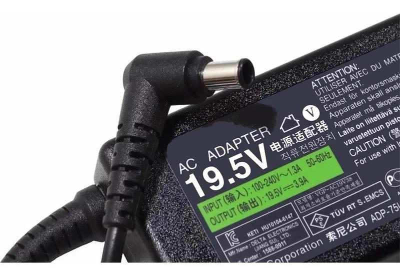 Fonte Carregador Sony Vaio 19.5V 3.9A 75W - 6.5x4.4mm - Logo Sony