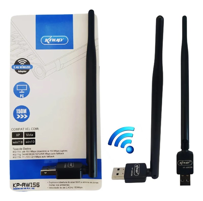 Adaptador Wifi Wireless USB Com Antena - 150Mbps KP-AW156