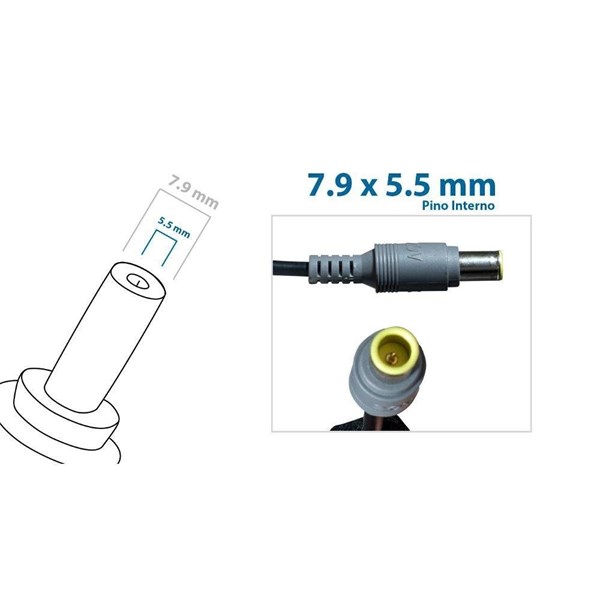 Fonte Carregador Lenovo 20V 4.5A 90W - 7.9x5.5mm - Conector Redondo - Logo Lenovo