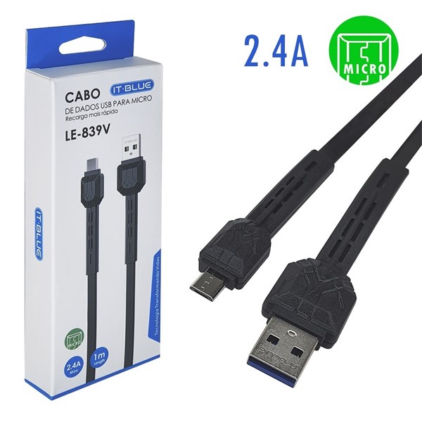 Cabo Celular USB V8 2.4A 1M - LE-839V - It-Blue