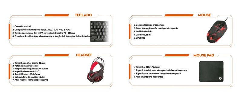 Combo Teclado + Mouse + Headset + MousePAD - TC3220 - Hayom