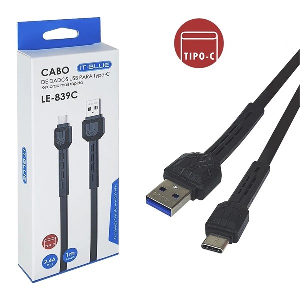 Cabo Celular USB Tipo C Type C - 1m - LE-839C - It-Blue