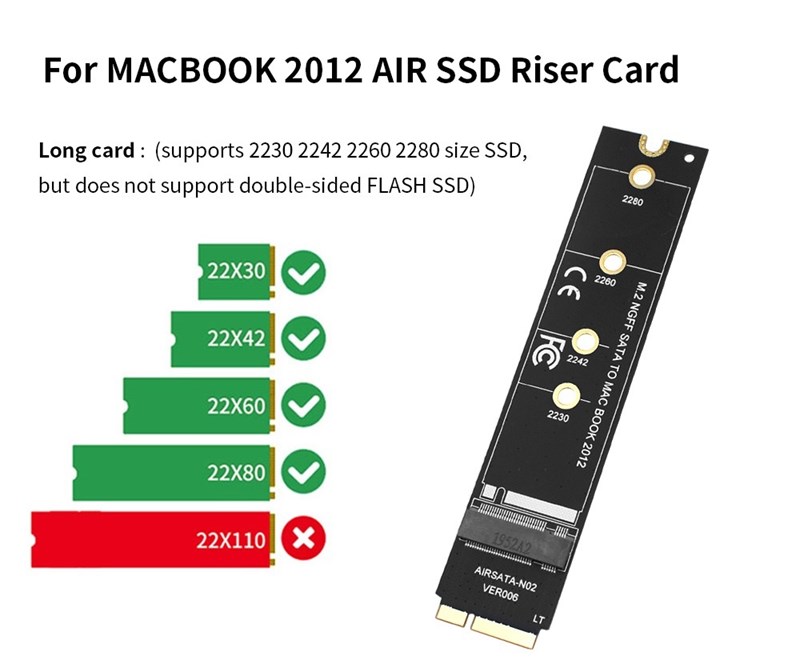 Adaptador SSD M.2 SATA NGFF Para Macbook Air A1465 A1466 2012 MD223 MD224 MD231 MD232 7+17 Pinos