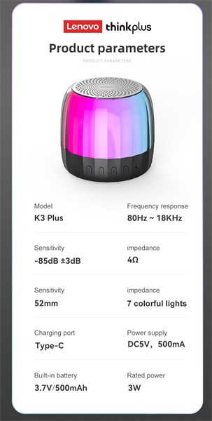 Caixa de Som Bluetooth K3 PLUS - Lenovo