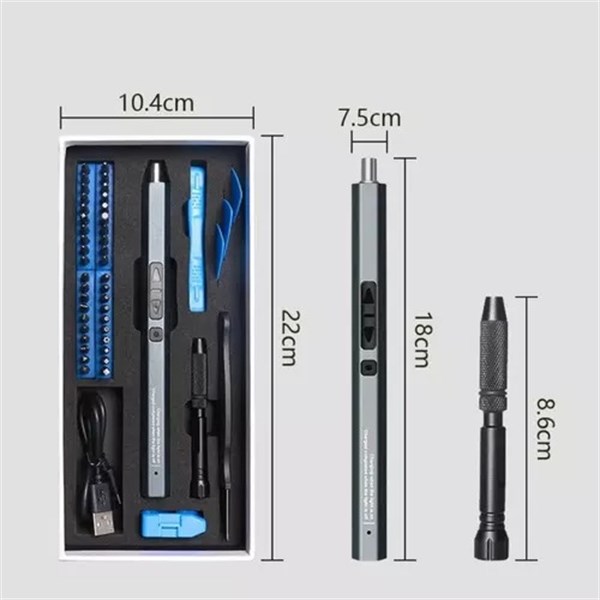Chave de Fenda Elétrica de Precisão Com LED - 50 Peças - Bits Magnéticos
