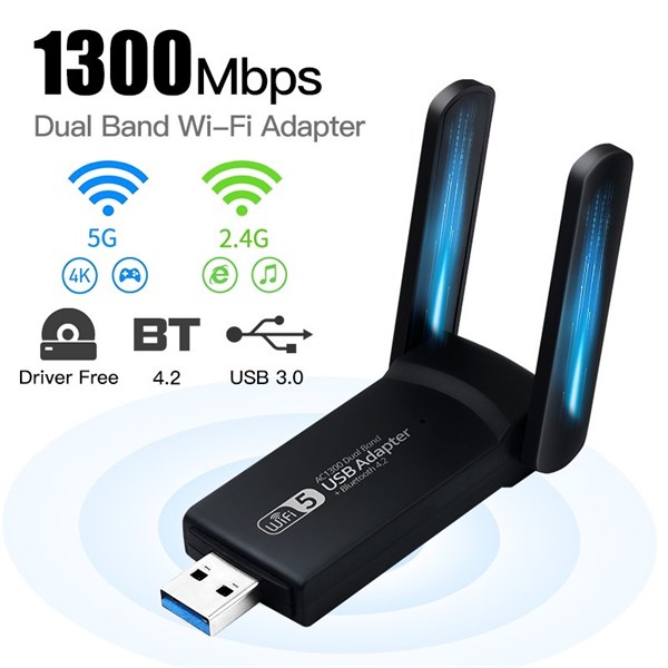 Adaptador Wifi Wireless USB Dual Band 2.4G 5GHz 1300Mbps e Bluetooth 4.2 - WIE 5