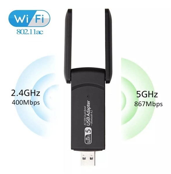 Adaptador Wifi Wireless USB Dual Band 2.4G 5GHz 1300Mbps e Bluetooth 4.2 - WIE 5