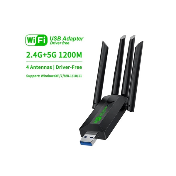 Adaptador Wifi Wireless USB Dual Band 2.4GHz 5GHz 1200M - 4 Antenas - WIFI-LA06