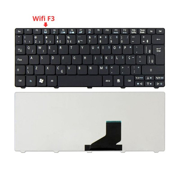 Teclado Para Netbook Acer Aspire One D255 D257 D260 D270 521 532H 533 NAV51 NAV50 NAV70 PAV70 ZH9 eMachines 350 eM350 355 eM355 - Wifi F3 - Preto