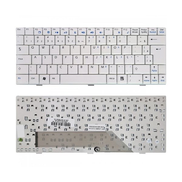 Teclado Para Netbook Positivo Mobo 1000 1050 1055 1070 1080 1090 2050 Msi Wind U90 U100 U110 U115 U120 V022322AK3 - Branco