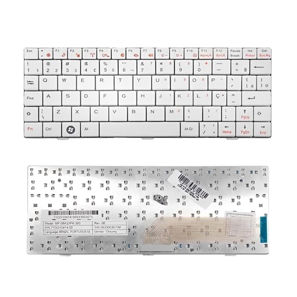 Teclado Para Netbook Positivo Mobo Red 4050 G3-ESC MP-08K80PA-3604H 71AT20414-20 - Branco