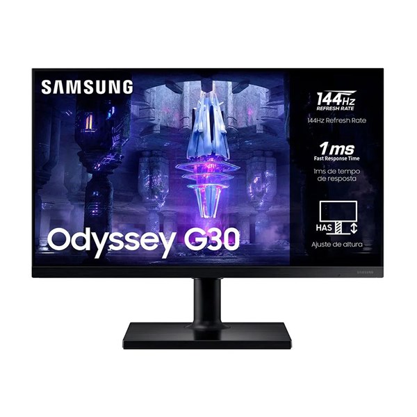 Monitor Gamer Samsung Odyssey 24", FHD, 144 Hz, 1ms, com ajuste de altura, HDMI, DP, VGA, Freesync, Preto, Série G3