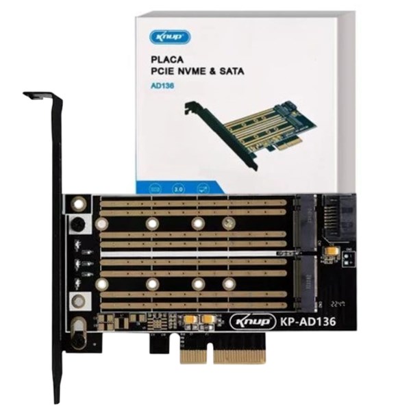 Placa PCIe Para SSD M.2 NVMe e M.2 SATA NGFF PCI-E 3.0 X4 X8 X16 - KP-AD136 - Knup