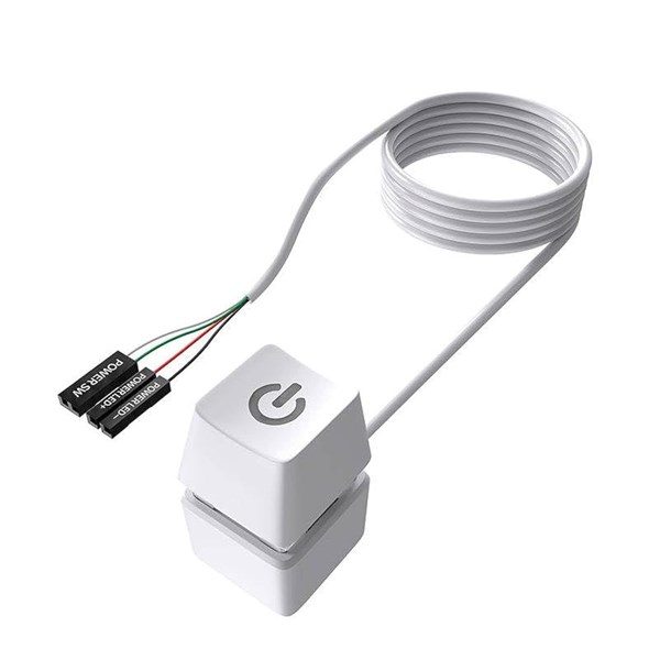 Botão Power Para PC Desktop Computador - Com LED RGB - Com Cabo 2M - Power Switch Extension Cable - Branco