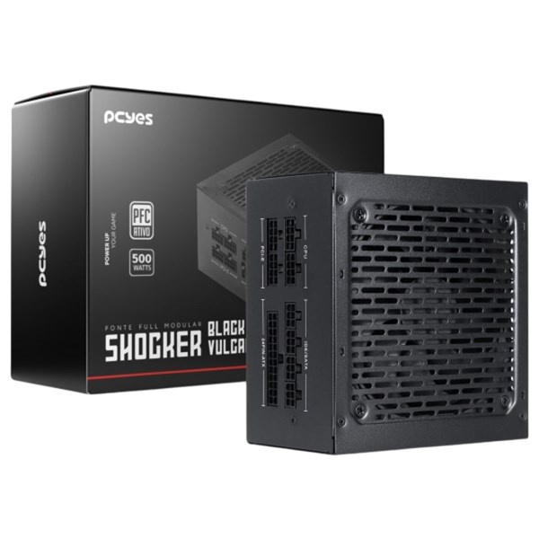 Fonte ATX 500W Gamer Modular 80Plus White - Black Vulcan Shocker Full - FM500WBV - PCYES