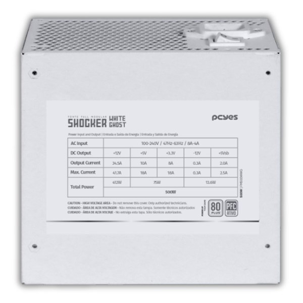 Fonte ATX 500W Gamer Modular 80Plus White - White Ghost Shocker Full - FM500WWG - PCYES
