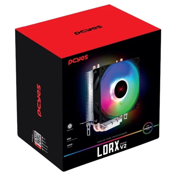 Cooler Para Processador CPU Intel e AMD LGA 1150 1151 1155 1156 1200 1700 AMD AM5 AM4 AM3+ AM3 AM2+ AM2 FM2+ FM2 FM1 - Lorx Rainbow V2 92mm TDP 100W - ACLX92RBV2 - PCYES