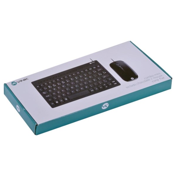 Combo Mini Teclado E Mouse Com Fio USB - Teclas Chocolate - Mouse 1200DPI - Cabo 1.8M - DC120 - Preto - VINIK
