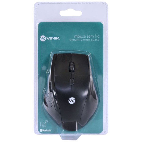 Mouse Sem Fio 1200DPI Hibrido Dual Mode Wireless 2.4 GHz + Bluetooth 4.0 DYNAMIC ERGO USB - DM120 - Preto - VINIK