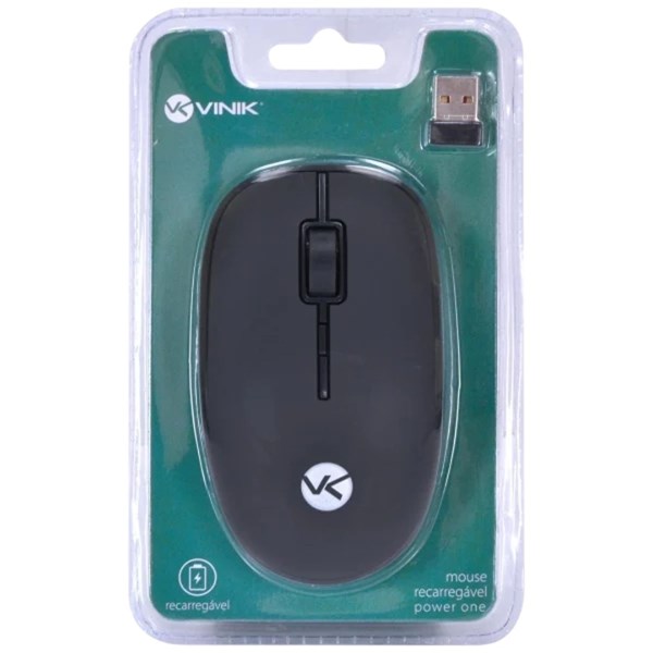 Mouse Sem Fio 1600DPI Recarregavel Power One - Receptor USB - PM100 - VINIK