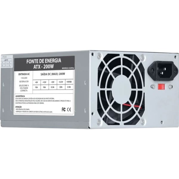 Fonte ATX 200W - Cooler 8cm - Sem Cabo de Força - VKOEM