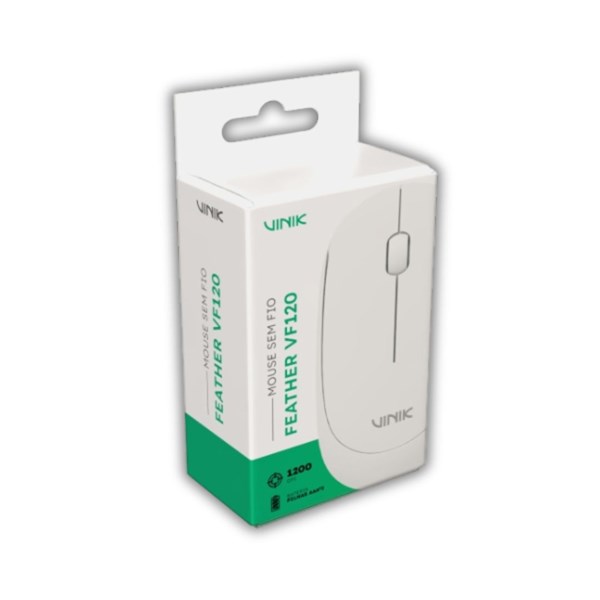 Mouse Sem Fio 1200DPI - Feather VF120  - Branco - VINIK