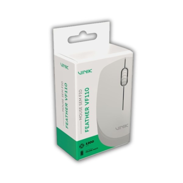 Mouse Sem Fio 1200DPI - Feather VF110 - Branco - VINIK